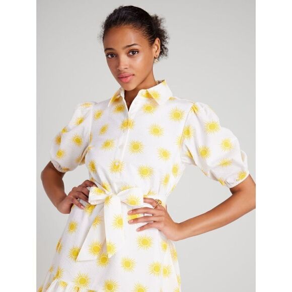 NWOT KATE SPADE SUNS LAKE YELLOW FLORAL 2 WAY BELTED DROP WAIST DRESS MEDIUM - Picture 2 of 11